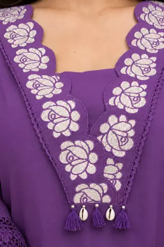 Royal purple embroidered cotton kurta palazzo set with dupatta