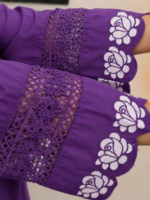 Royal purple embroidered cotton kurta palazzo set with dupatta 5