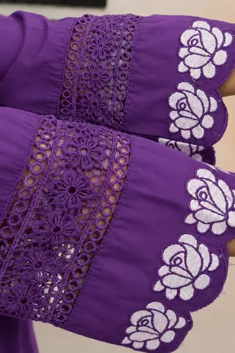 Royal purple embroidered cotton kurta palazzo set with dupatta