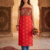 Women’s red bandhani printed embroidered halter neck kurti