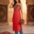 Women’s red bandhani printed embroidered halter neck kurti