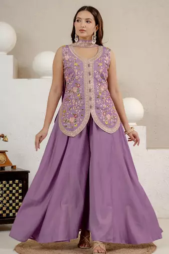 Women’s lavender  embroidered anarkali style kurta with palazzo pants