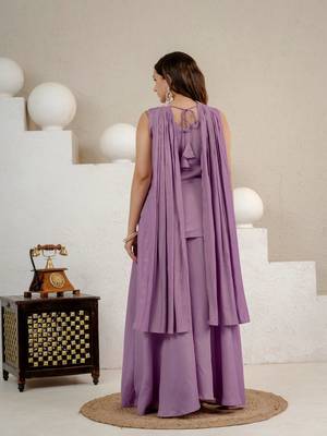 Women’s lavender  embroidered anarkali style kurta with palazzo pants 4