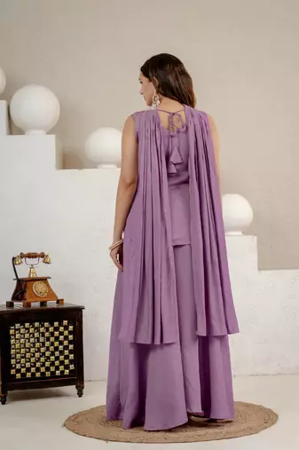 Women’s lavender  embroidered anarkali style kurta with palazzo pants