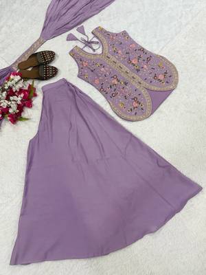 Women’s lavender  embroidered anarkali style kurta with palazzo pants 5