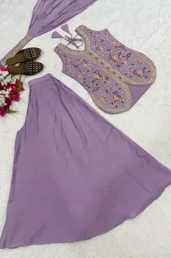 Women’s lavender  embroidered anarkali style kurta with palazzo pants