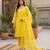 Women’s yellow embroidered straight kurta pant set with dupatta