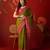 Olive silk cotton printed saree with unstitched blouse piece.