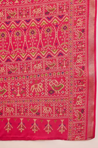 Olive silk cotton printed saree with unstitched blouse piece