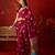 Magenta silk cotton bandhni printed saree with unstitched blouse piece.