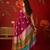 Magenta silk cotton bandhni printed saree with unstitched blouse piece.