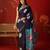 Navy silk cotton bandhni printed saree with unstitched blouse piece.
