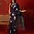 Navy silk cotton bandhni printed saree with unstitched blouse piece.