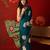 Rama silk cotton bandhni printed saree with unstitched blouse piece.