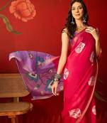Rani silk cotton bandhni printed saree with unstitched blouse piece.