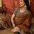 Brown tissue satin embroidered saree with unstitched blouse piece.