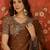 Brown tissue satin embroidered saree with unstitched blouse piece.