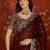 Maroon tissue satin embroidered saree with unstitched blouse piece.
