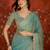 Sky blue tissue satin embroidered saree with unstitched blouse piece.