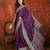 Purple silk blend crepe printed saree with unstitched blouse piece.