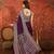 Purple silk blend crepe printed saree with unstitched blouse piece.