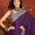 Purple silk blend crepe printed saree with unstitched blouse piece.