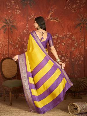 Yellow silk cotton zari saree with unstitched blouse piece. 3