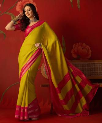 Neon silk cotton zari checks saree with unstitched blouse piece. 1