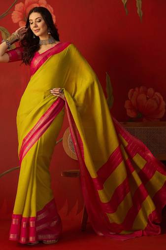 Neon silk cotton zari checks saree with unstitched blouse piece