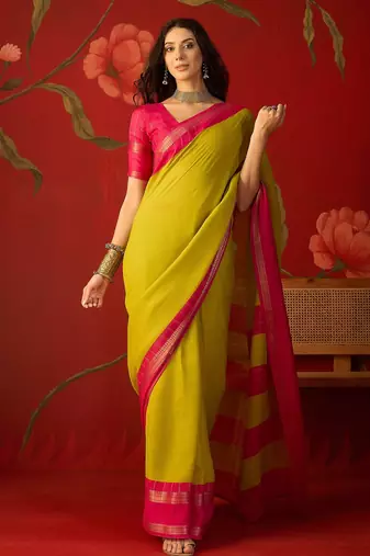 Neon silk cotton zari checks saree with unstitched blouse piece