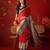 Red silk cotton zari checks saree with unstitched blouse piece.