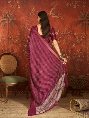 Wine silk cotton printed saree with unstitched blouse piece. 4