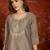 Elegant grey roman handwork kurti pant set with muslin print dupatta