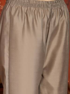 Elegant grey roman handwork kurti pant set with muslin print dupatta 6