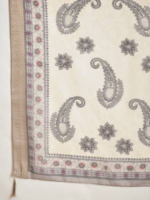 Elegant grey roman handwork kurti pant set with muslin print dupatta 7