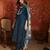  teal blue roman handwork kurti pant set with muslin print dupatta