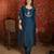  teal blue roman handwork kurti pant set with muslin print dupatta