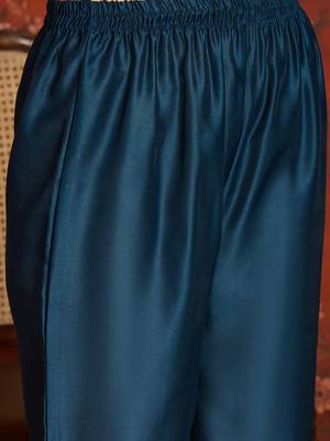  teal blue roman handwork kurti pant set with muslin print dupatta 6