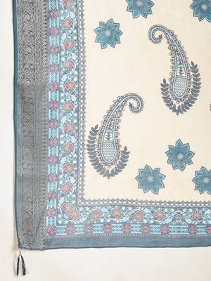  teal blue roman handwork kurti pant set with muslin print dupatta 7