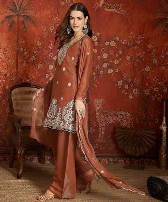  rust shimmer zari kurti sharara set 3