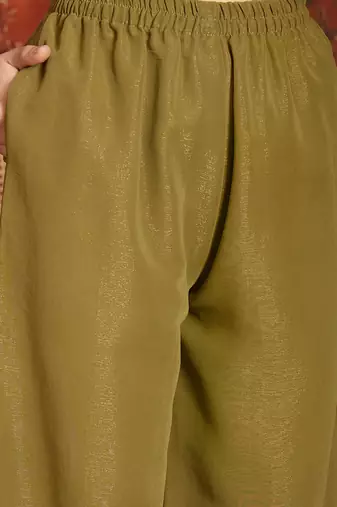 Elegant olive green shimmer zari kurti sharara set