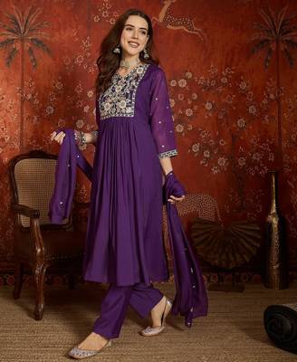  purple mull chanderi flared kurti pant set 3