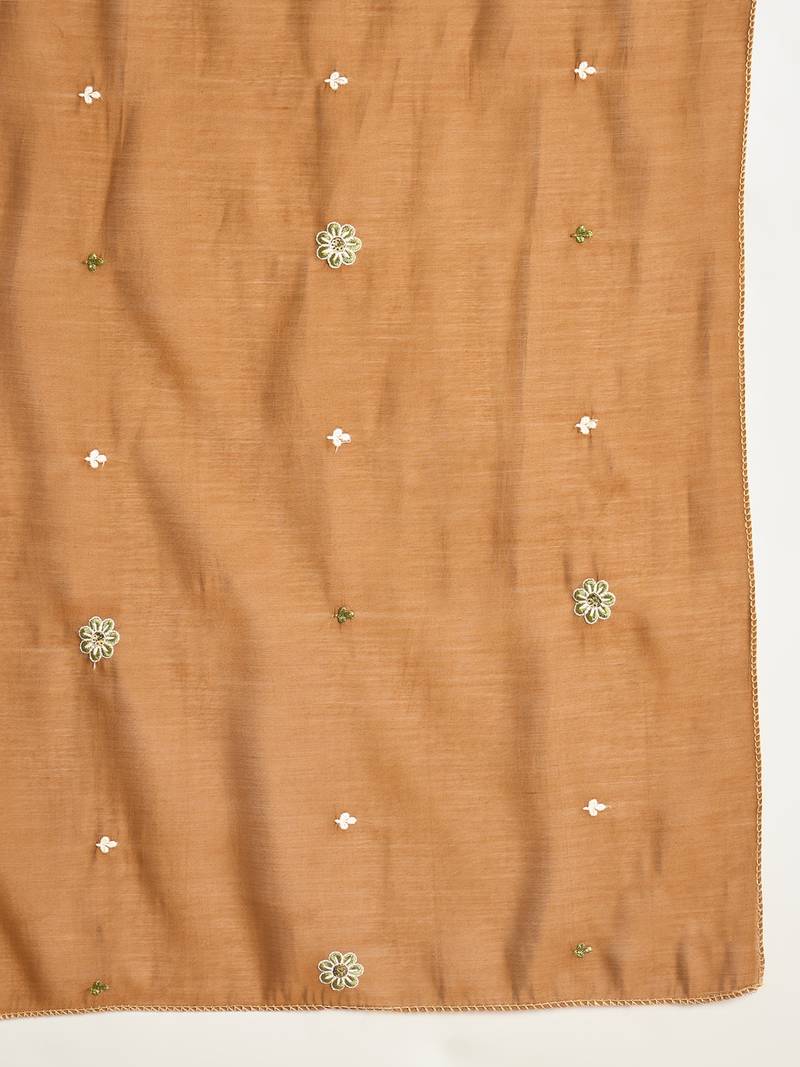 Elegant brown mull chanderi flared kurti pant set