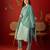  sea green roman glass kurti pant set with heavy jacquard dupatta