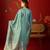  sea green roman glass kurti pant set with heavy jacquard dupatta