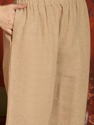 Beige cotton shirt with jute cotton koti & pant co-ord set 7