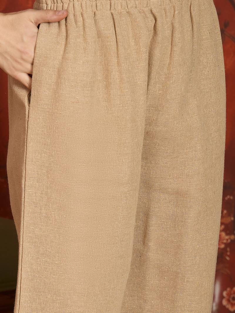 Beige cotton shirt with jute cotton koti & pant co-ord set