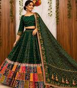 green navratri designer mirror work cotton lehenga without blouse