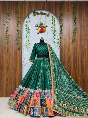 Green Navratri Designer Mirror Work Lehenga 3