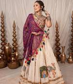 Peach Navratri Embroidery Chaniya Choli